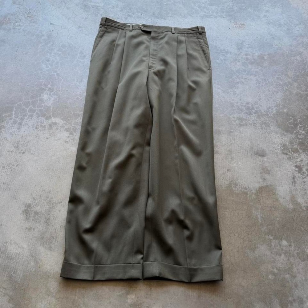 Vintage 90's Nordstrom Olive green 100% wool pleated trousers slacks size 35